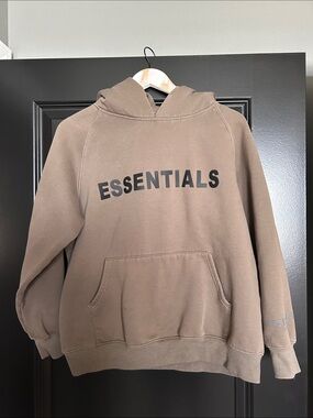 Essentials Fear of God Brown Logo Pullover Hoodie small
